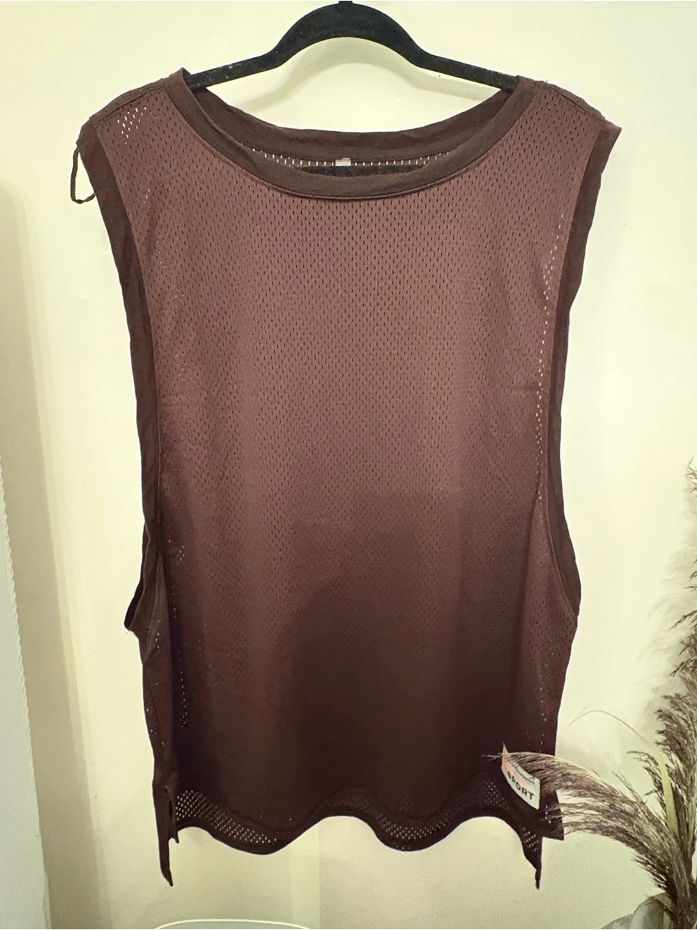 Free People NWT Women's Brown Mesh Sleeveless Top large, very well made!